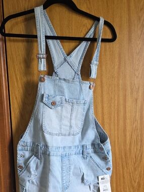 No Boundaries Light Blue Denim Short Overalls